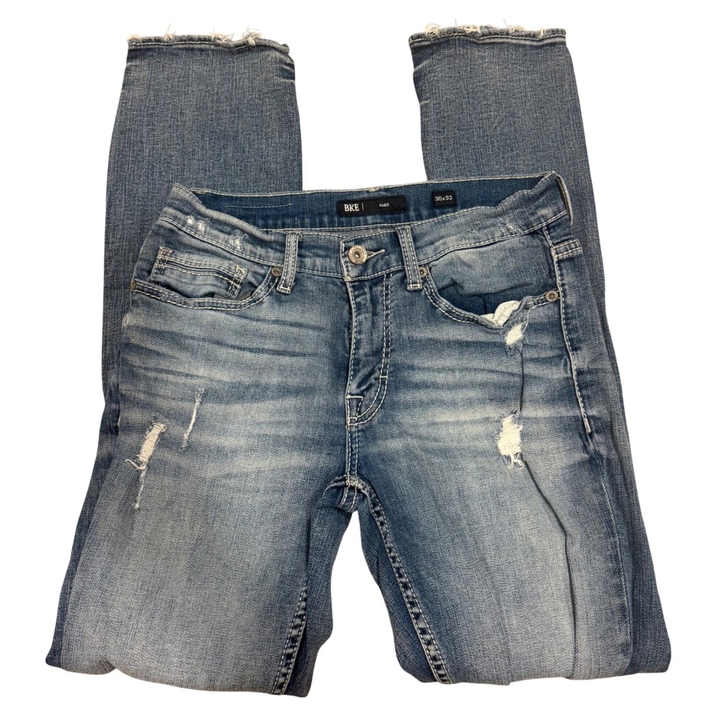BKE Alec Slim Straight Distressed Jeans Mens 30x32 Medium Wash ABP5136